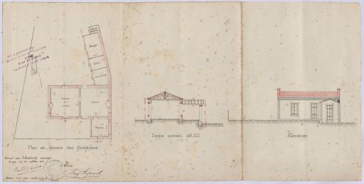 Construction d'un bureau d'octroi : plan, coupe et élévation, 25 octobre 1910 / Daviet, architecte.